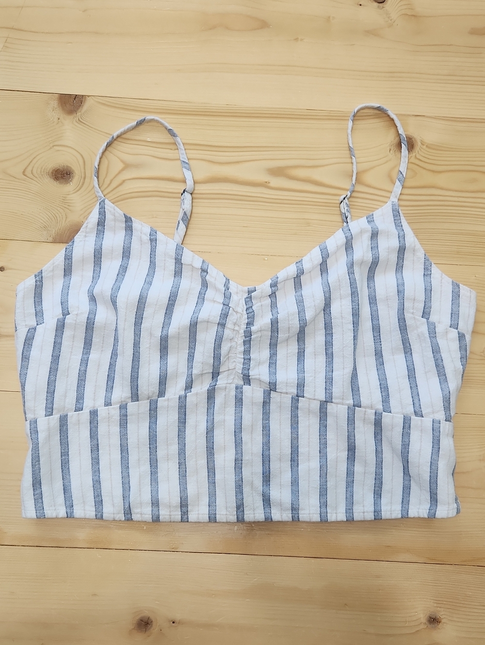 Abercrombie & Fitch Linen Blend Striped Cropped Cami Tank Top White Blue XL